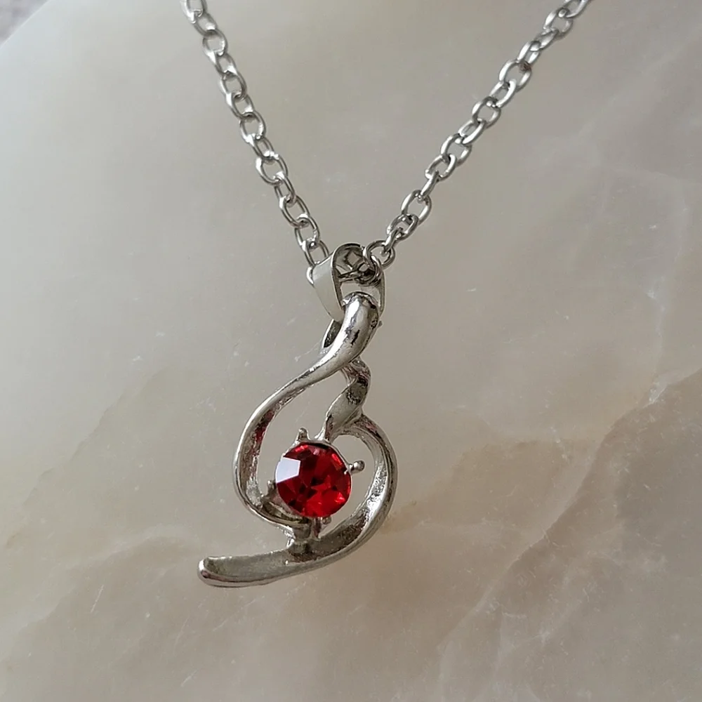 Simple Red Rhinestone Geometric Necklace Silver Tone